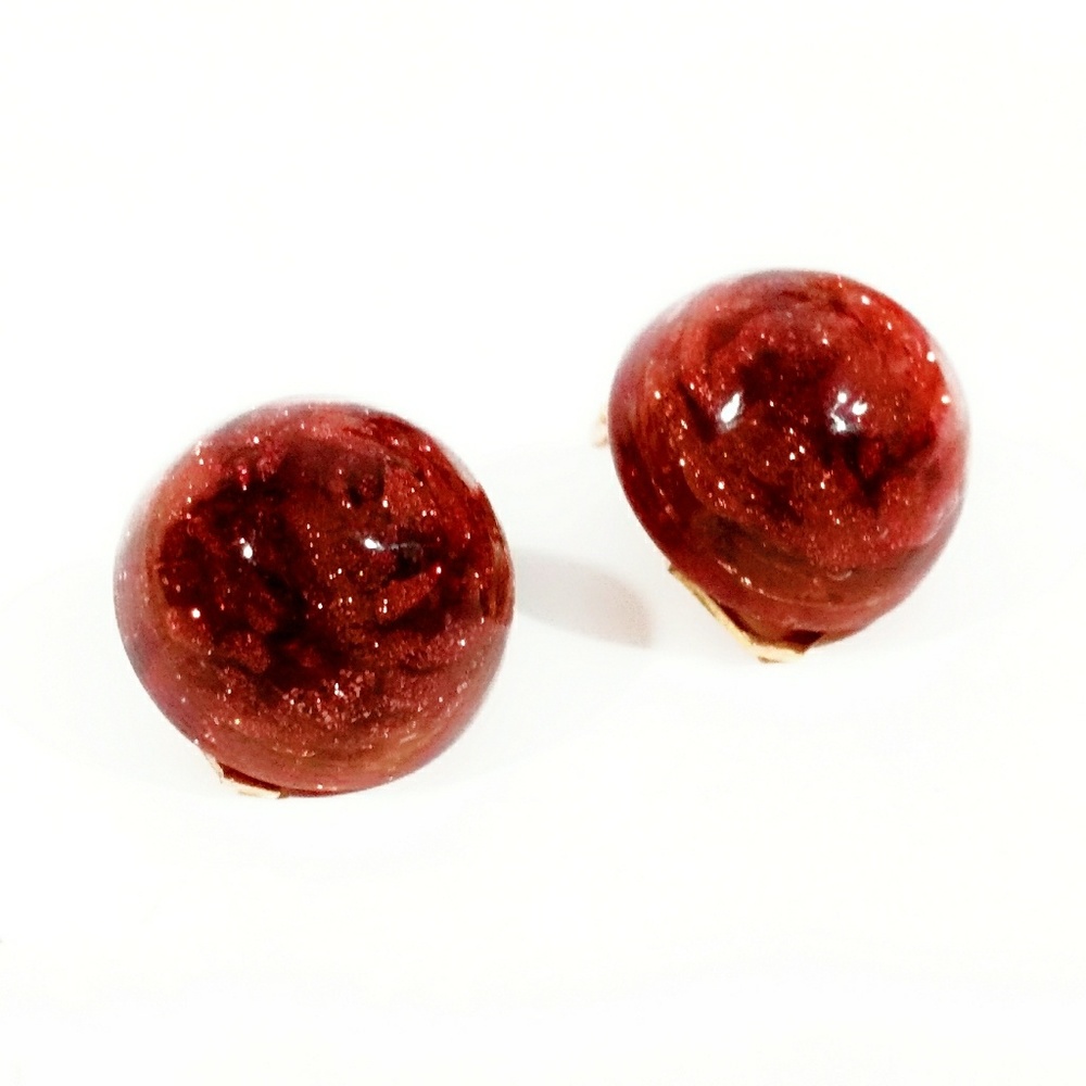 Vintage Amber Glass "Galaxy" Clip-back Earrings